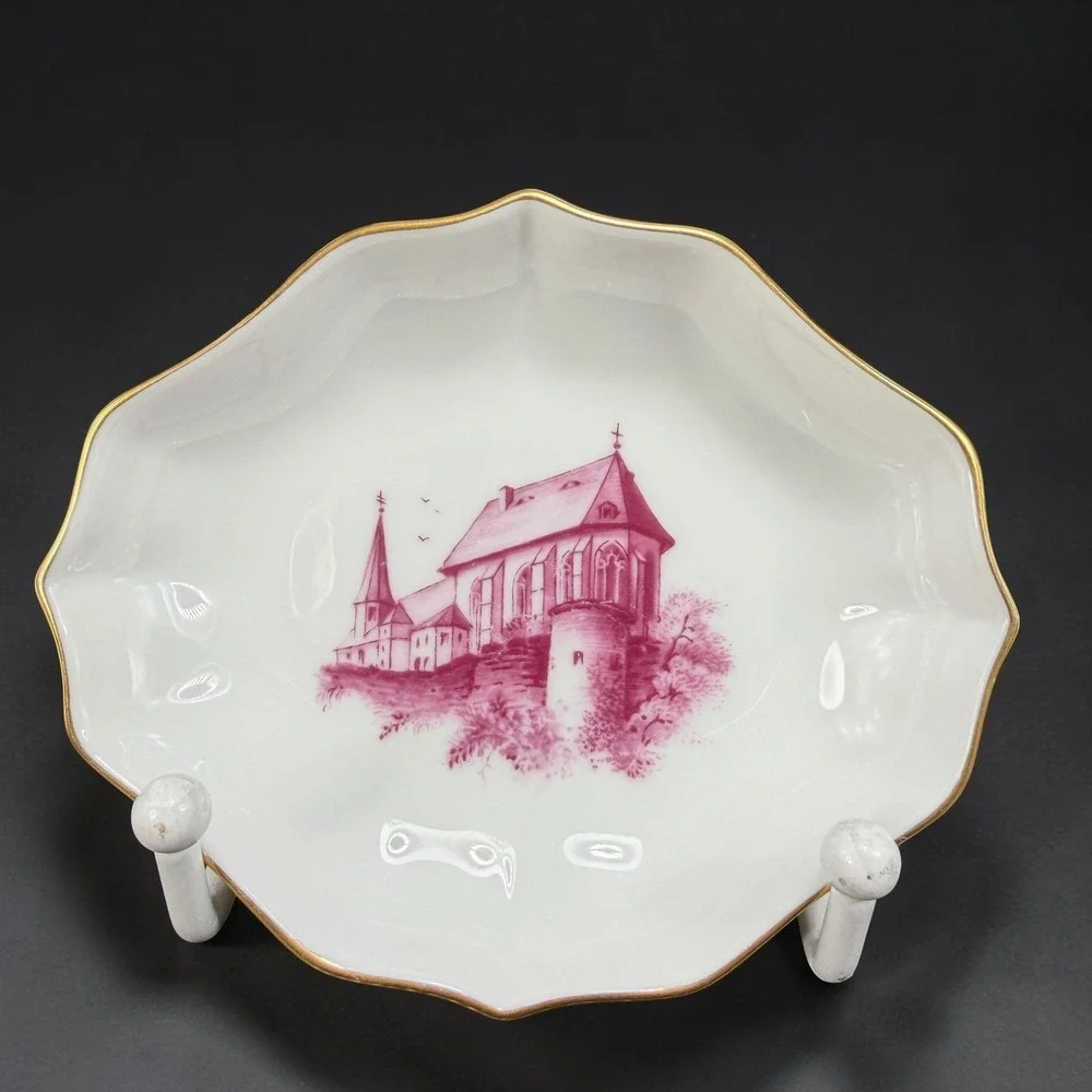 Hochst Decor Justinuskirche Frankfurt Porcelain Trinket Dish Purple Gold‎ Trim